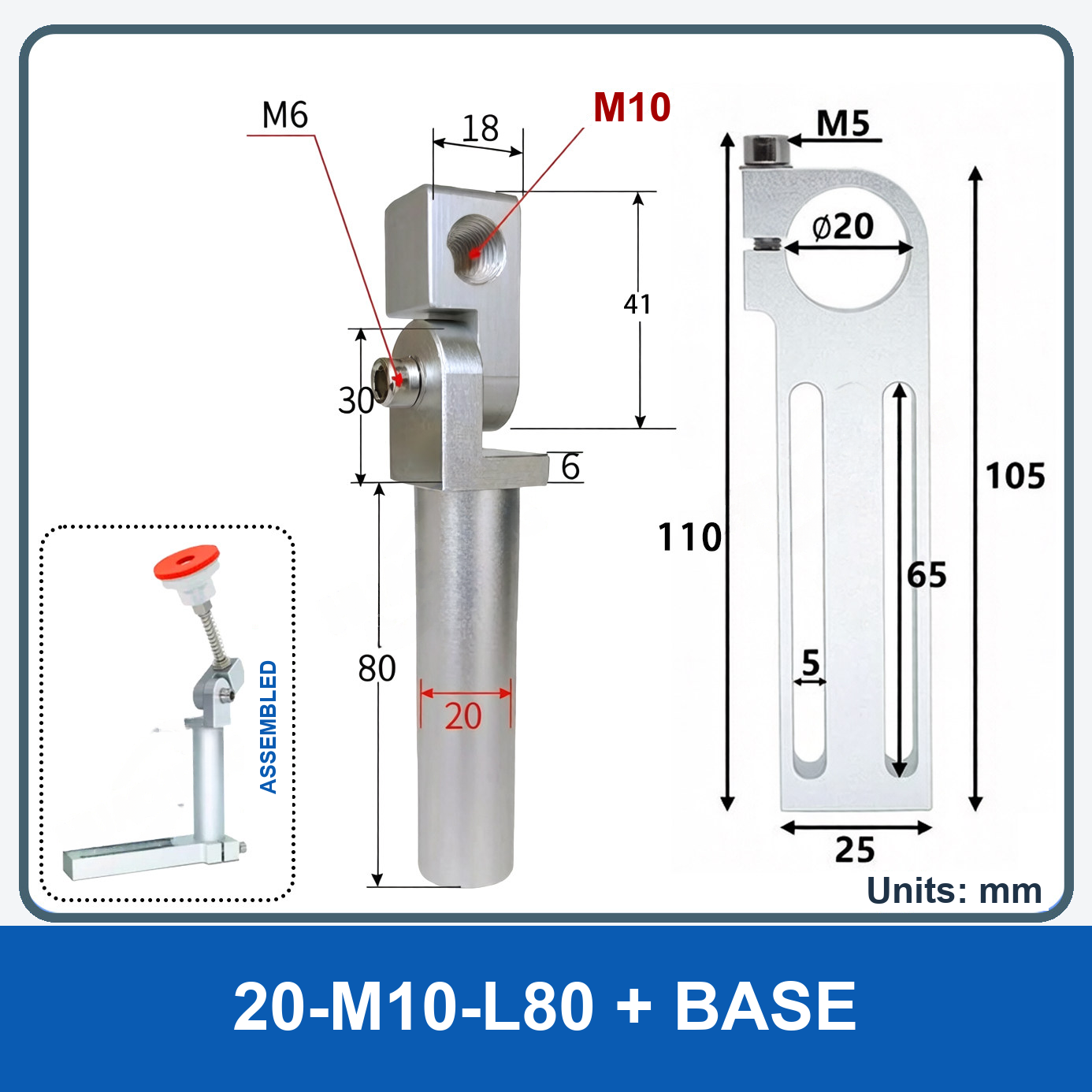 M10-L80 Swivel Arm + Mounting Base (Threaded)