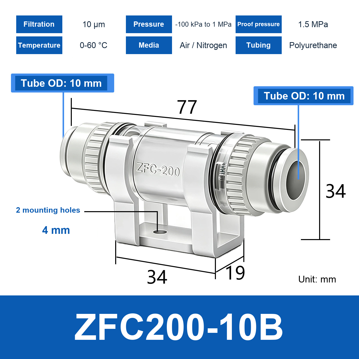 ZFC200-10B English specifications and product diagram