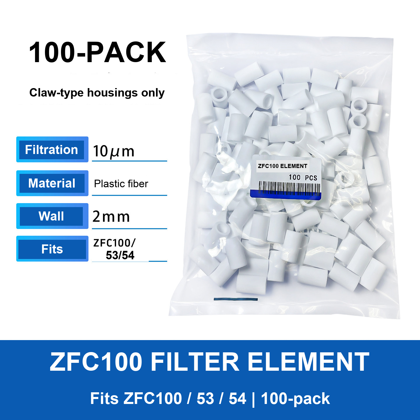Element for ZFC100/53/54 (100-pack) English specifications and product diagram