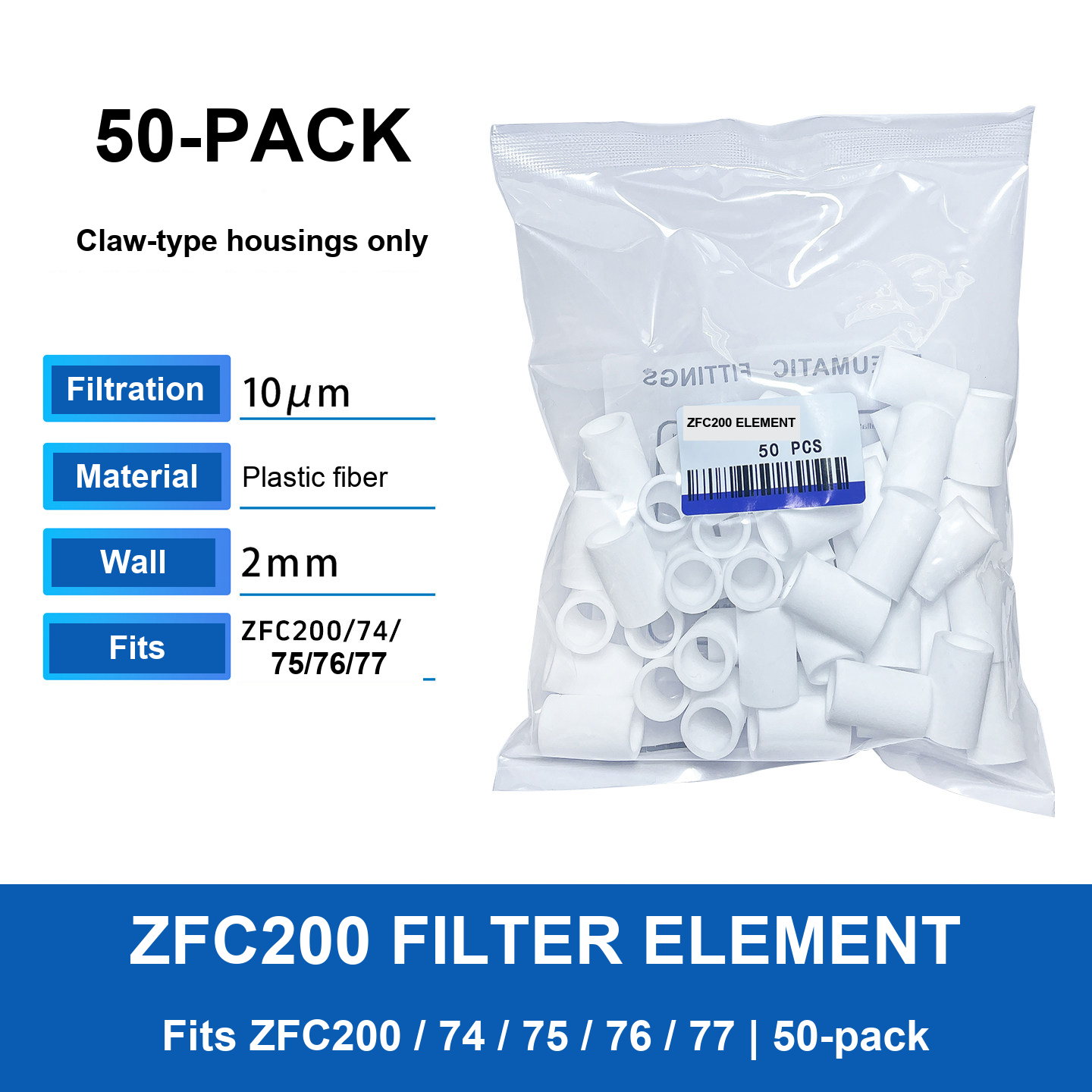 Element for ZFC200/74/75/76/77 (50-pack) English specifications and product diagram