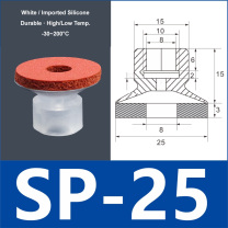 SP-25 white silicone vacuum suction cup with red foam pad, 8 mm mounting hole