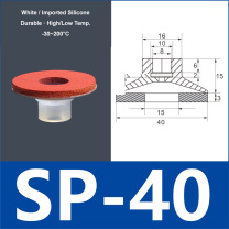 SP-40 white silicone vacuum suction cup with red foam pad, 8 mm mounting hole