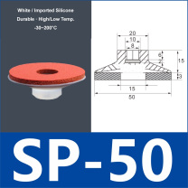 SP-50 white silicone vacuum suction cup with red foam pad, 8 mm mounting hole
