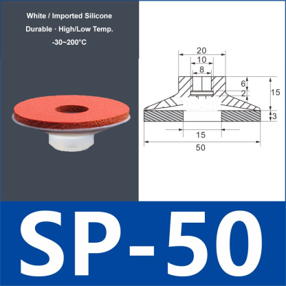 SP-50 white silicone vacuum suction cup with red foam pad, 8 mm mounting hole