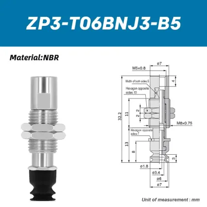 Industrial robotic arm vacuum suction cup ZP3-T04BNJ3-B5 ZP3-T04BNJ6-B5 ZP3-T06BNJ6-B5 ZP3-T08BNJ10-B5 ZP3-T16BNJ10-B5-BOLTTE