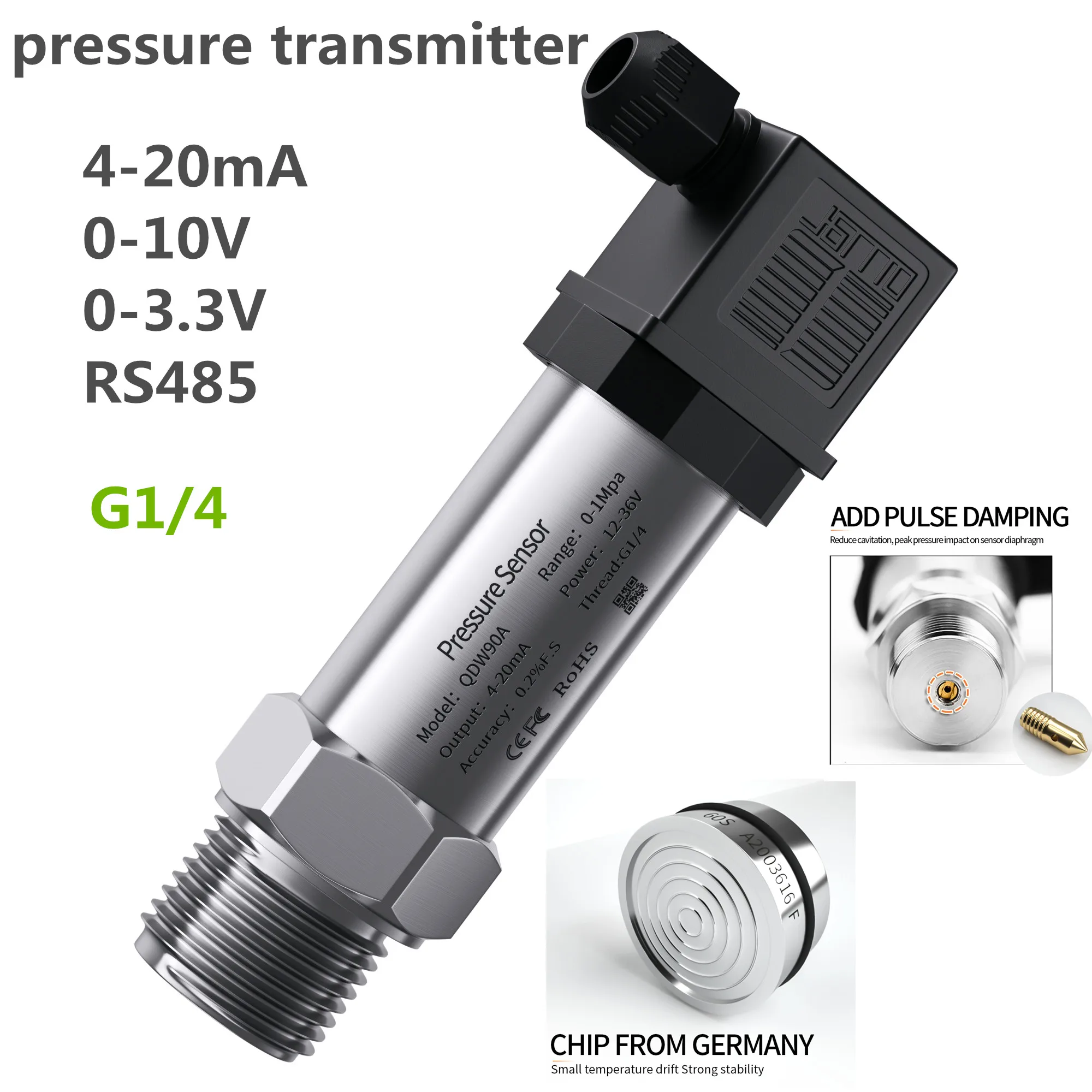 Water Fuel Diesel Pressure Transducer Output 4-20mA RS485 0-10V 0-5V 1-5V 0.5-4.5V 0-3.3V Pressure Sensor 10kPa 1.6Mpa 100psi-BOLTTE