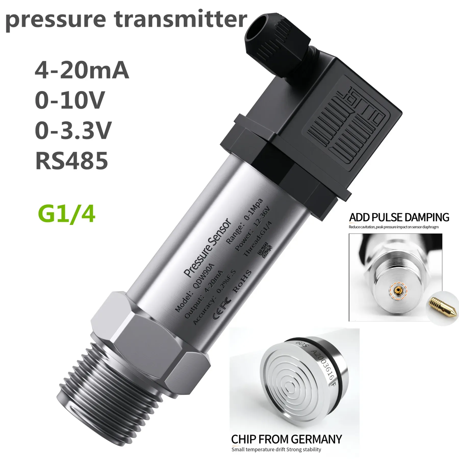 Water Fuel Diesel Pressure Transducer Output 4-20mA RS485 0-10V 0-5V 1-5V 0.5-4.5V 0-3.3V Pressure Sensor 10kPa 1.6Mpa 100psi-BOLTTE