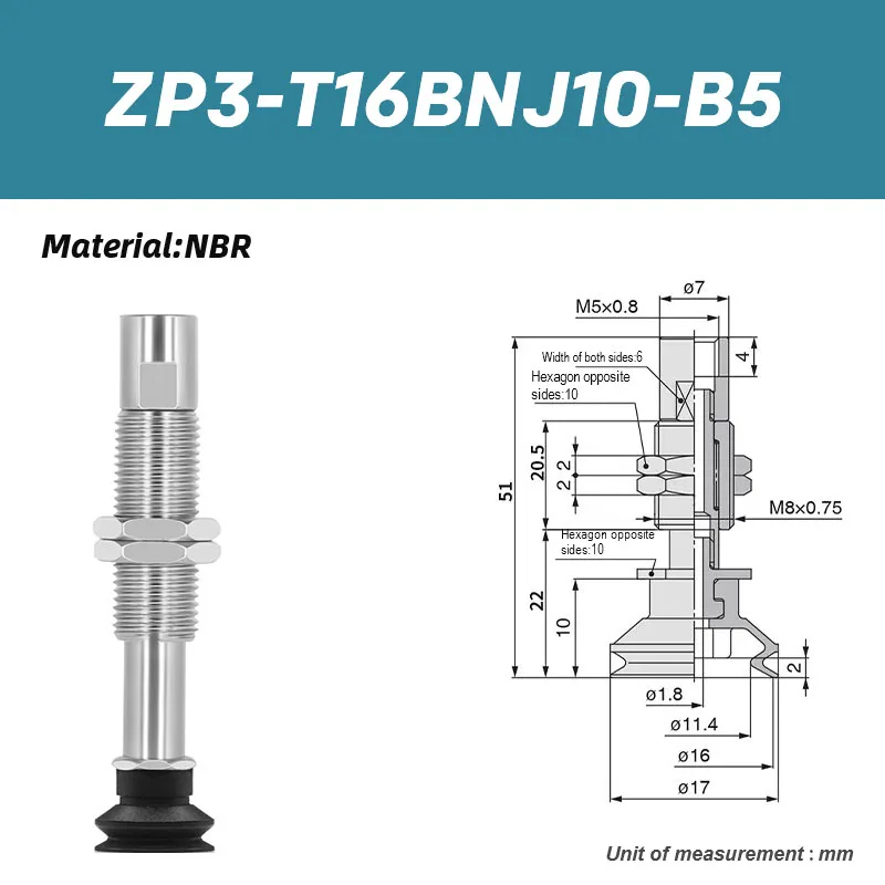 Industrial robotic arm vacuum suction cup ZP3-T04BNJ3-B5 ZP3-T04BNJ6-B5 ZP3-T06BNJ6-B5 ZP3-T08BNJ10-B5 ZP3-T16BNJ10-B5-BOLTTE
