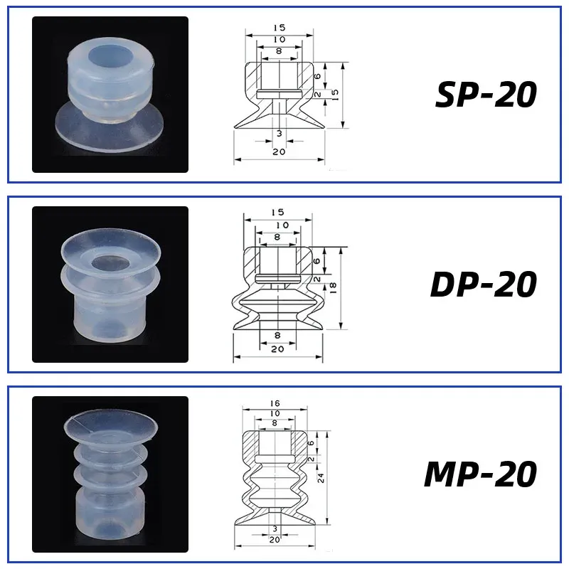10Pcs/lot Manipulator vacuum suction cup silica gel  resistant suction nozzle pneumatic accessories Head mounting hole 8mm-BOLTTE