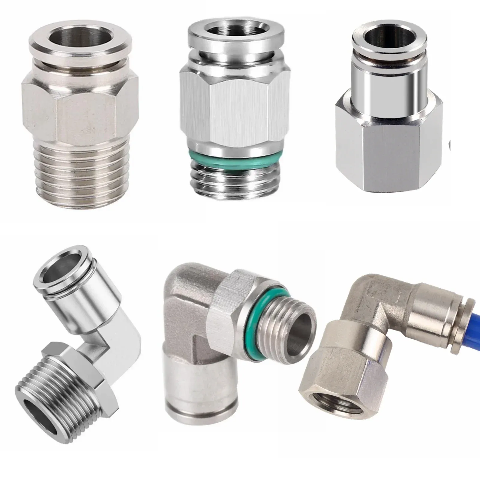 1/8" 1/4" 3/8" 1/2" 3/4" BSP NPT Female Male Pneumatic Nipple Elbow 304 Stainless Push In Quick Connector Release Air Fitting-BOLTTE