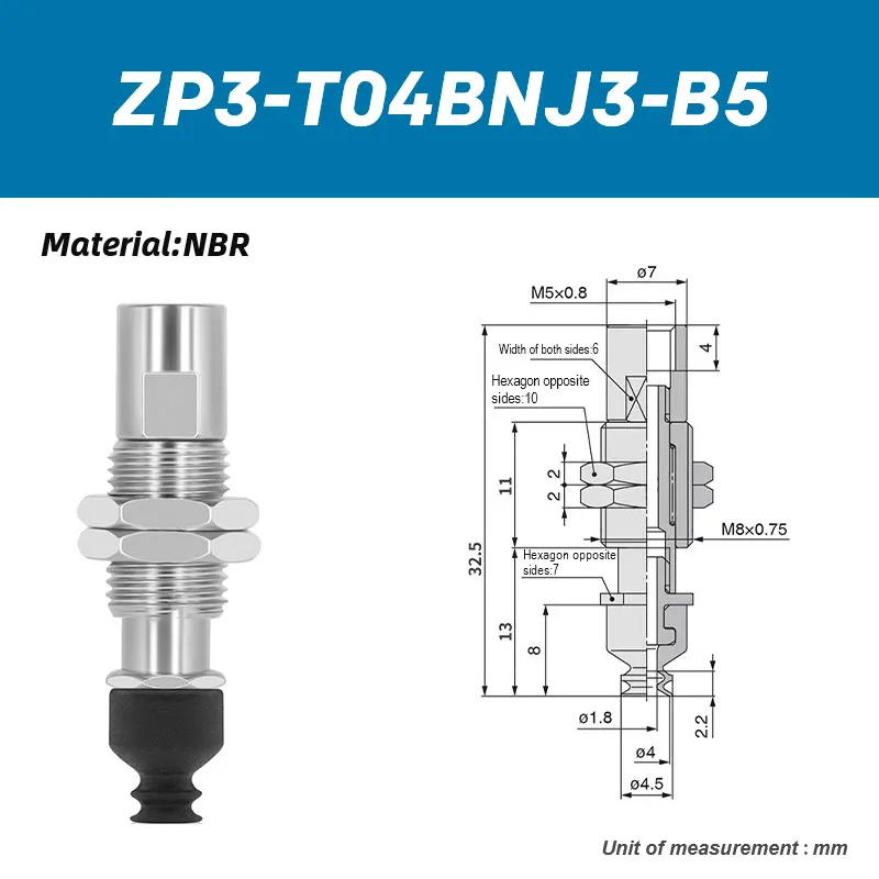 Industrial robotic arm vacuum suction cup ZP3-T04BNJ3-B5 ZP3-T04BNJ6-B5 ZP3-T06BNJ6-B5 ZP3-T08BNJ10-B5 ZP3-T16BNJ10-B5-BOLTTE