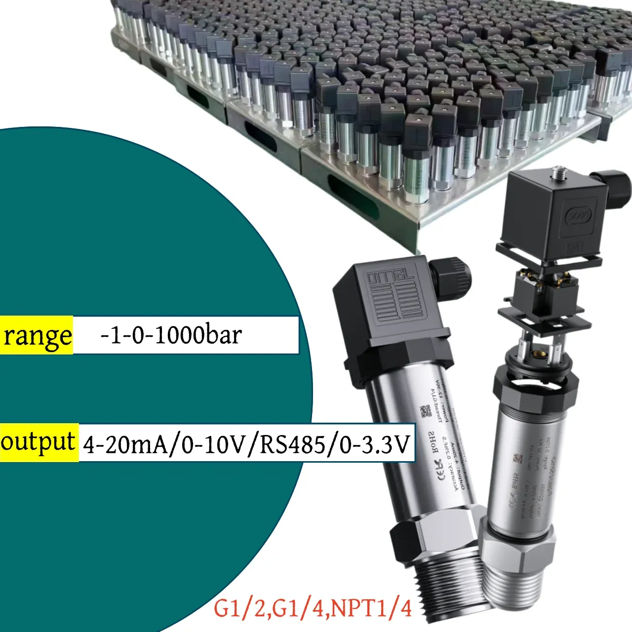 pressure transmitter 4 20ma Sensor 0-10V 12-36V supply Water Gas Oil Liquid 150psi gauge NPT1/4  0.1bar 10bar 16 bar 200bar-BOLTTE