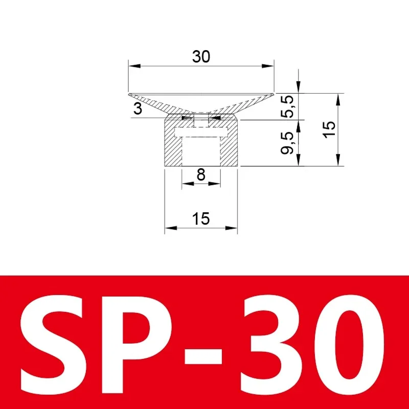 Pneumatic Suction Cup SP Single Layer Silicone Rubber 8mm Mounting Hole Sucker Big Head Injection Molding Machine Manipulator-BOLTTE