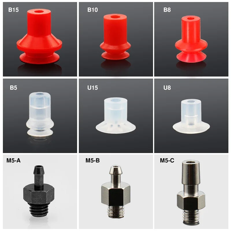5pcs/pack Piab Red Ripple Vacuum Suction Cups U8 U15 B5 B8 B10 for Mechanical Arm Industrial Pneumatic Accessories-BOLTTE
