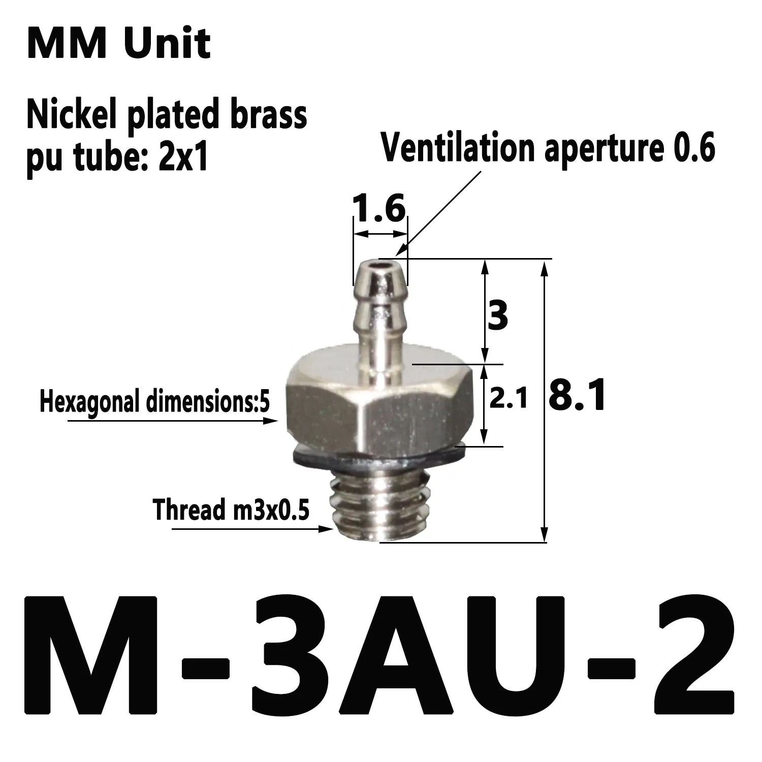 2mm 3mm 4mm 6mm 8mm OD Air Pneumatic Hose to M3 M4 M5 M6 Male Mini Barb Fitting pagoda joint Copper nickel plated-BOLTTE