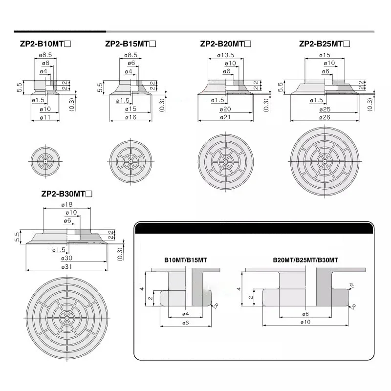 10PCS Mechanical Arm Vacuum Suction Cup Silicone/NBR Nozzle Single Layer Rubber Thin Sucker ZP2-TB15/20MT Robot Injection Parts-BOLTTE