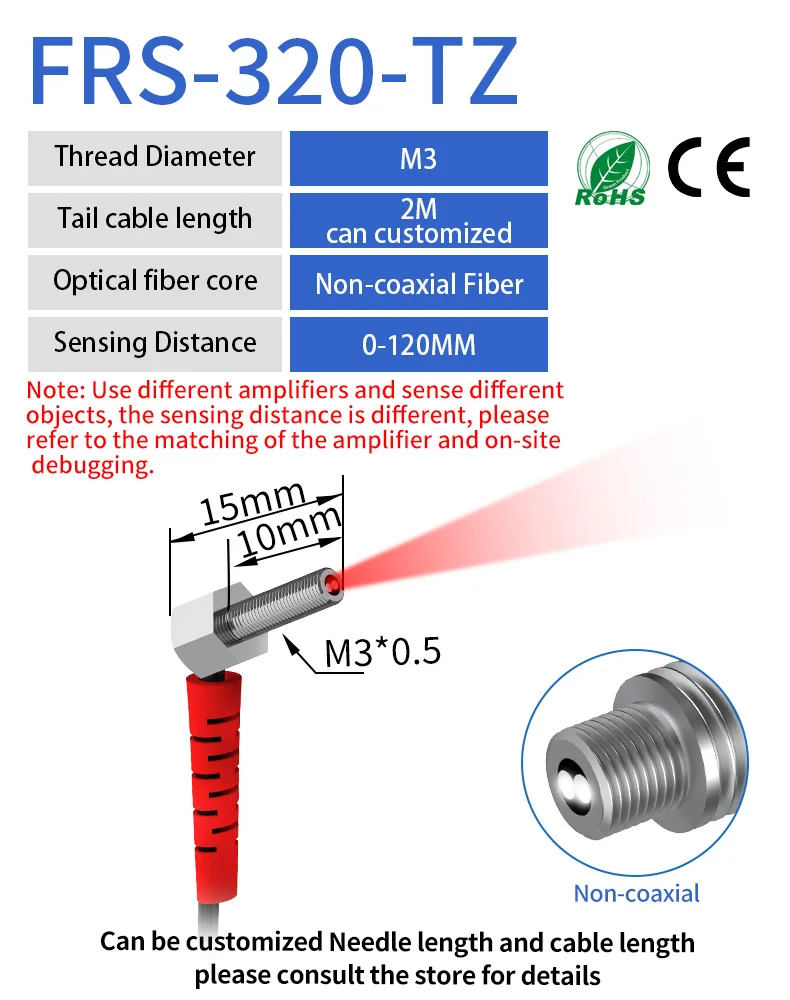 GTRIC Fiber Optic Sensor Probe Elbow Diffuse Reflection M3 M4 M6 1M 2M Cable Coaxial Non-Coaxial Optical Photoelectric Switch-BOLTTE