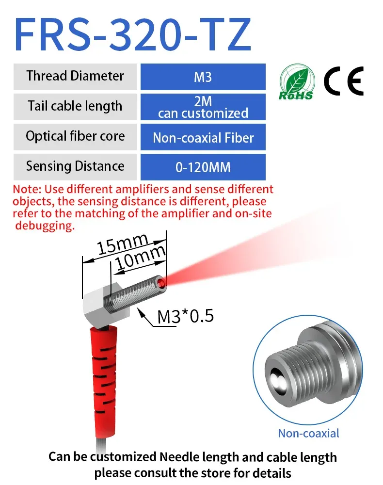 GTRIC Fiber Optic Sensor Probe Elbow Diffuse Reflection M3 M4 M6 1M 2M Cable Coaxial Non-Coaxial Optical Photoelectric Switch-BOLTTE