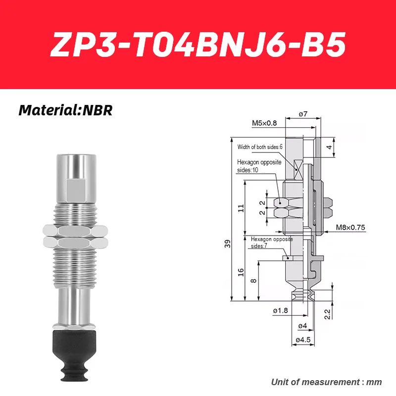Industrial robotic arm vacuum suction cup ZP3-T04BNJ3-B5 ZP3-T04BNJ6-B5 ZP3-T06BNJ6-B5 ZP3-T08BNJ10-B5 ZP3-T16BNJ10-B5-BOLTTE