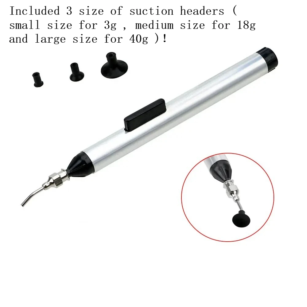 Manually Pumping Vacuum Suction Pen, IC Chip SMD Picker Hand Tool Set with 3 Sizes Suction Tips for Electronics & Lens Handling-BOLTTE