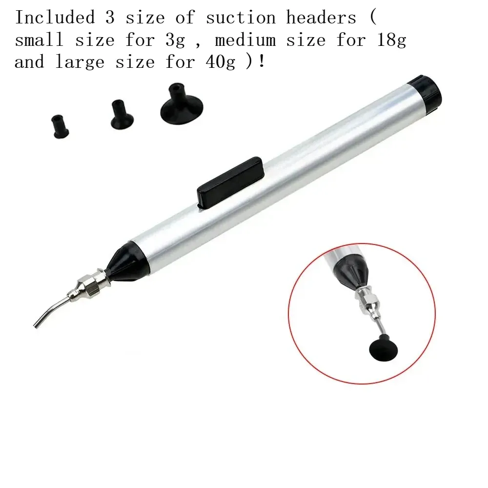Manually Pumping Vacuum Suction Pen, IC Chip SMD Picker Hand Tool Set with 3 Sizes Suction Tips for Electronics & Lens Handling-BOLTTE