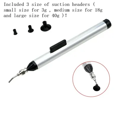 Manually Pumping Vacuum Suction Pen, IC Chip SMD Picker Hand Tool Set with 3 Sizes Suction Tips for Electronics & Lens Handling-BOLTTE