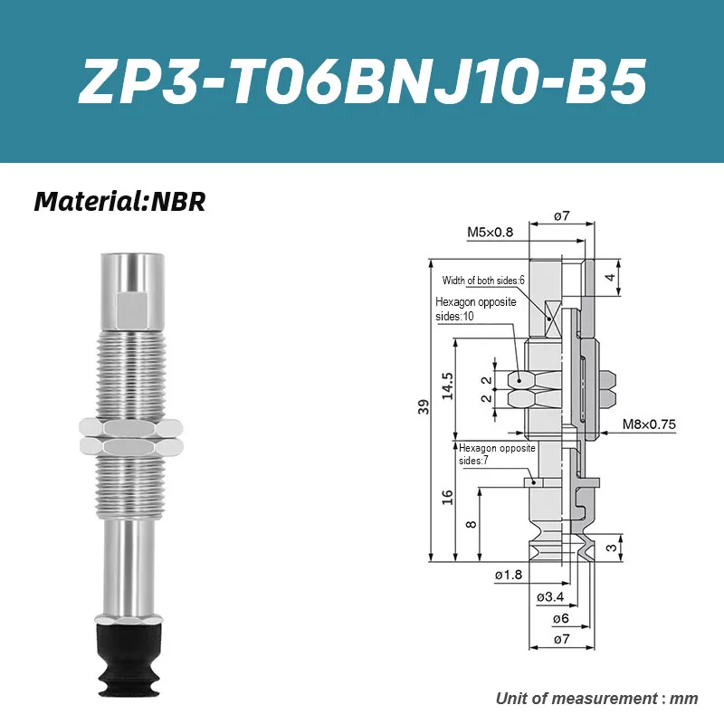 Industrial robotic arm vacuum suction cup ZP3-T04BNJ3-B5 ZP3-T04BNJ6-B5 ZP3-T06BNJ6-B5 ZP3-T08BNJ10-B5 ZP3-T16BNJ10-B5-BOLTTE