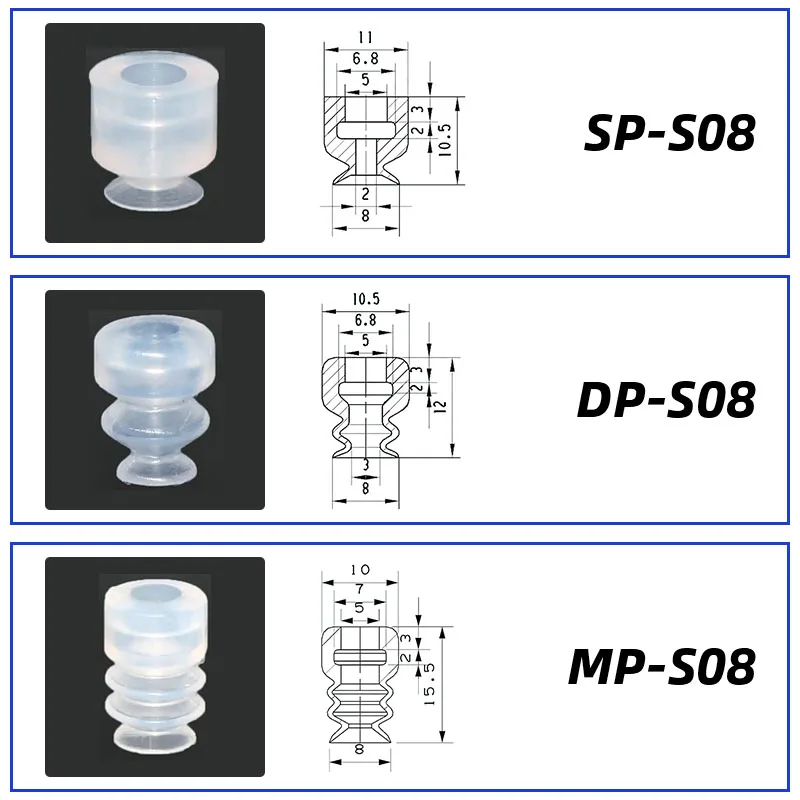 10Pcs/lot Manipulator vacuum suction cup silica gel  resistant suction nozzle pneumatic accessories Head mounting hole 5mm