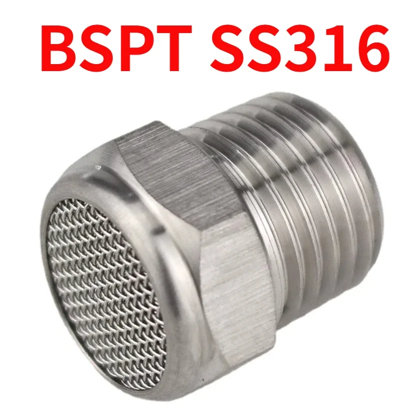 M5 1/8" 1/4" 3/8" 1/2" -2" BSP NPT Male Pneumatic Air 304 316 Stainless Steel Exhaust Muffler Silencers Fitting Noise Filter-BOLTTE