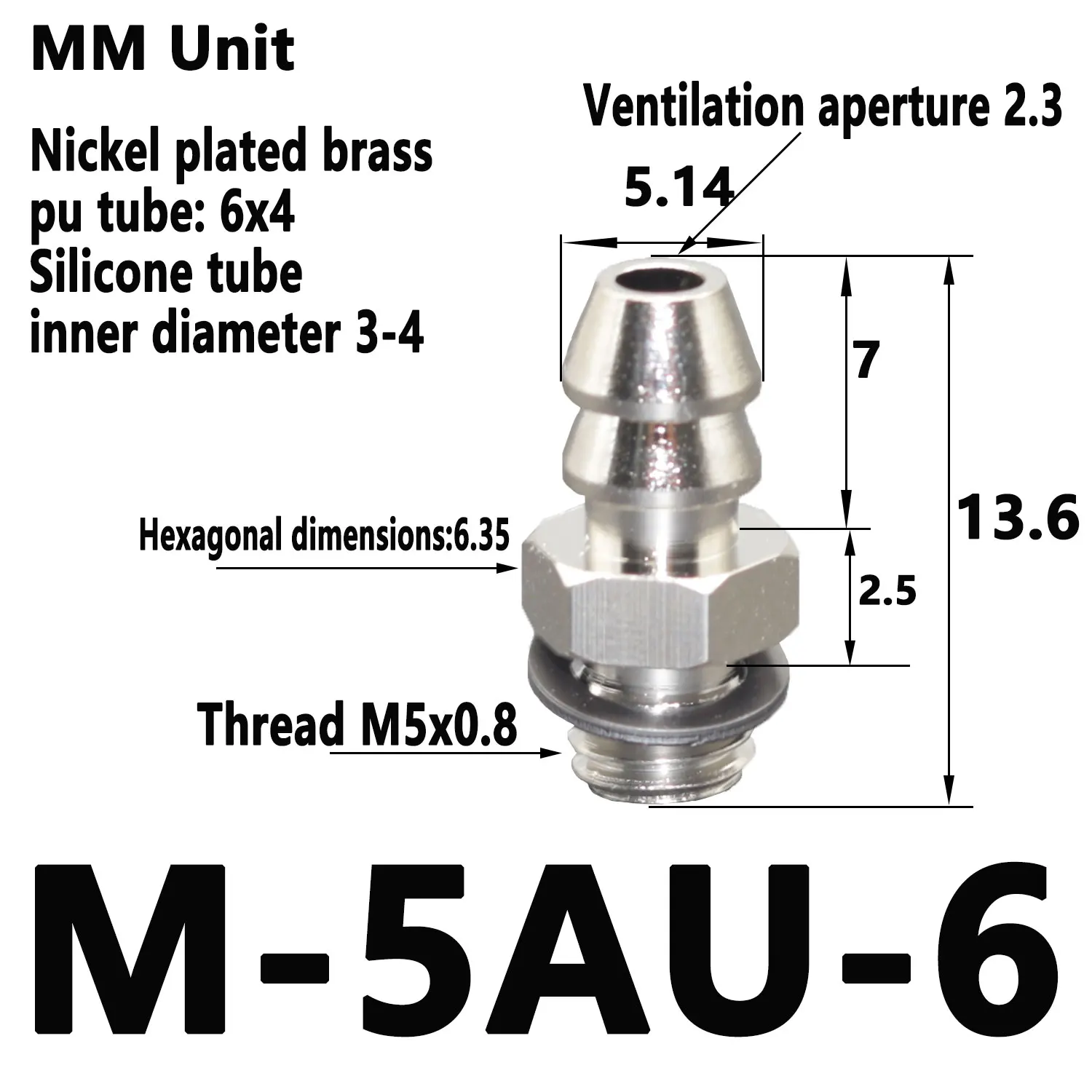 2mm 3mm 4mm 6mm 8mm OD Air Pneumatic Hose to M3 M4 M5 M6 Male Mini Barb Fitting pagoda joint Copper nickel plated-BOLTTE