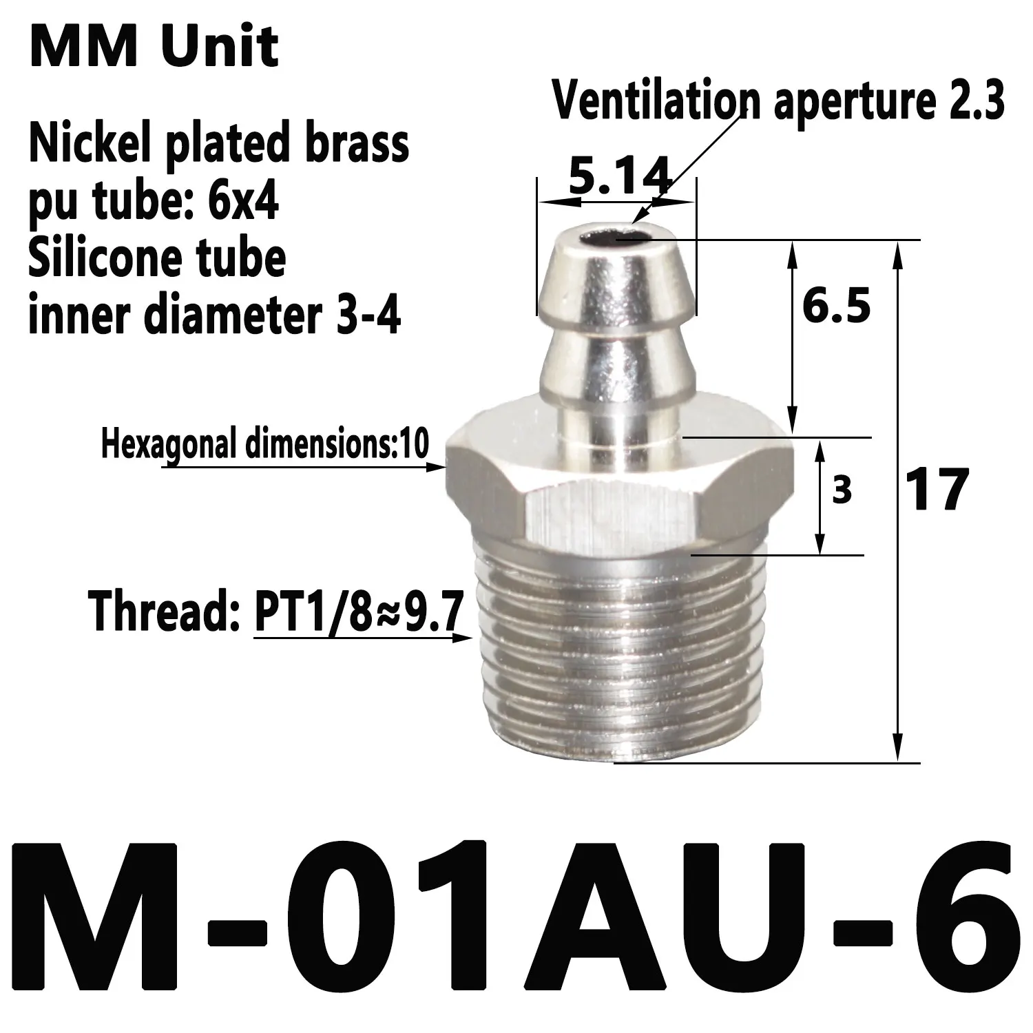 2mm 3mm 4mm 6mm 8mm OD Air Pneumatic Hose to M3 M4 M5 M6 Male Mini Barb Fitting pagoda joint Copper nickel plated-BOLTTE