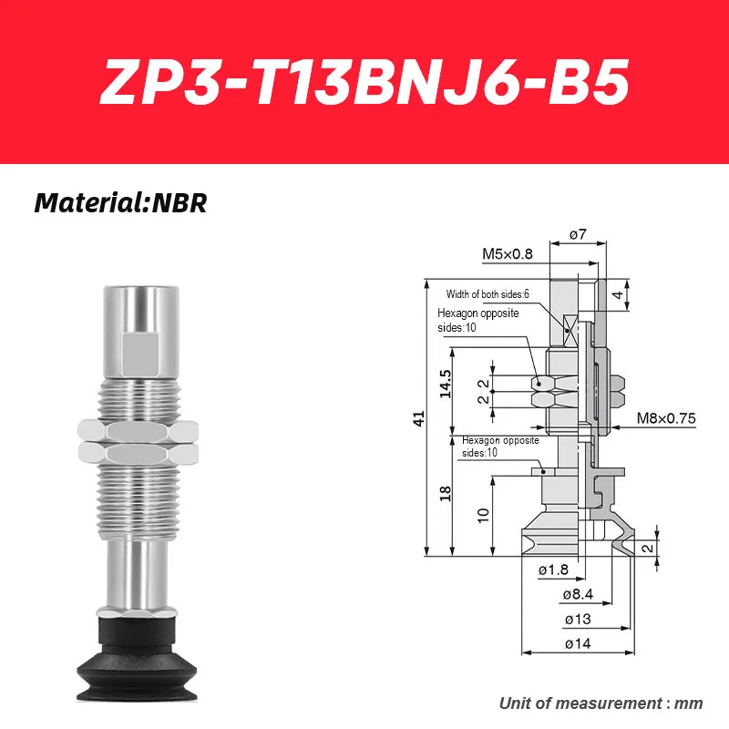 Industrial robotic arm vacuum suction cup ZP3-T04BNJ3-B5 ZP3-T04BNJ6-B5 ZP3-T06BNJ6-B5 ZP3-T08BNJ10-B5 ZP3-T16BNJ10-B5-BOLTTE