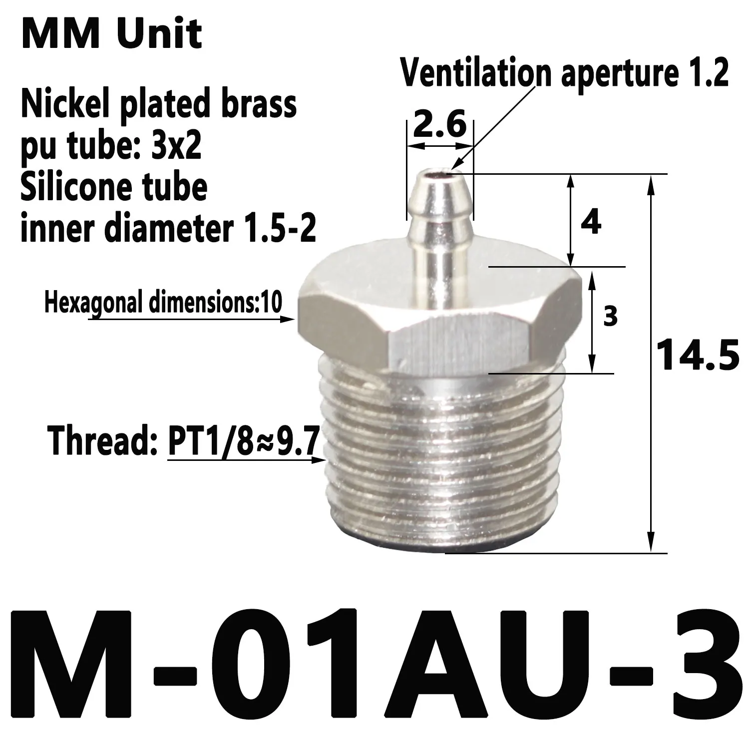 2mm 3mm 4mm 6mm 8mm OD Air Pneumatic Hose to M3 M4 M5 M6 Male Mini Barb Fitting pagoda joint Copper nickel plated-BOLTTE