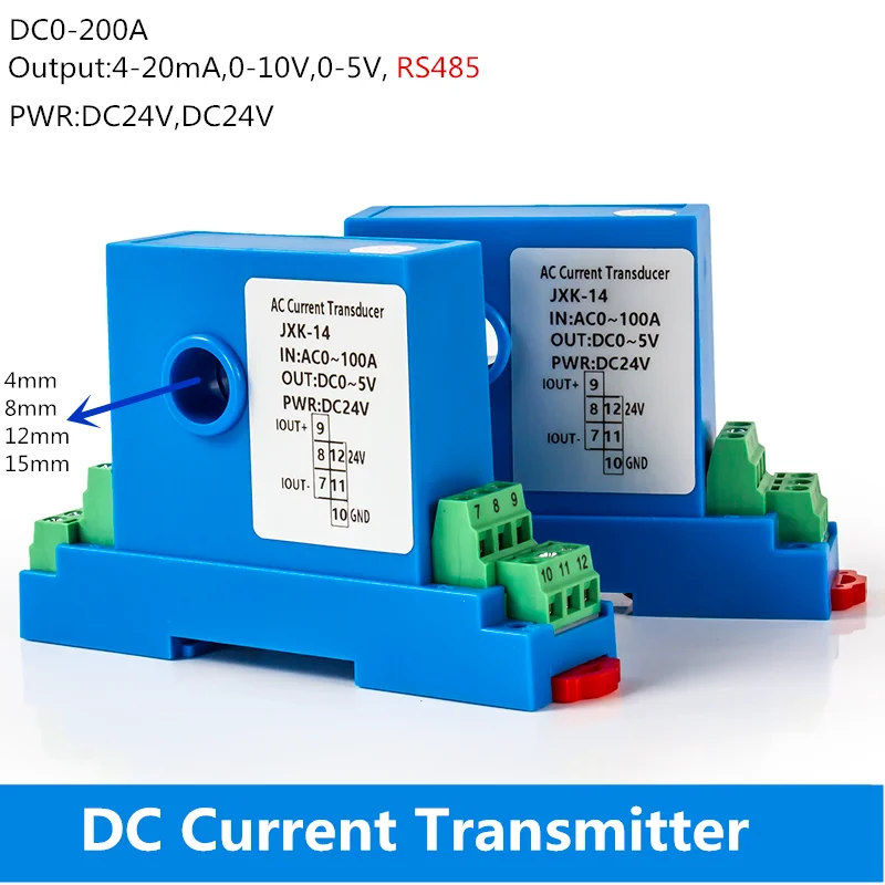 Hall DC Current Sensor Transmitter Output 4-20mA 0-5V rs485 Analog Signal 0-150A Input 12mm 15mm Hole Current Transformer-BOLTTE