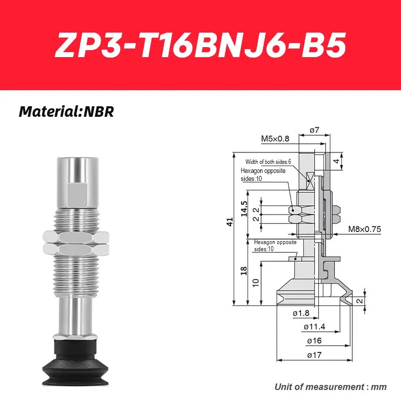 Industrial robotic arm vacuum suction cup ZP3-T04BNJ3-B5 ZP3-T04BNJ6-B5 ZP3-T06BNJ6-B5 ZP3-T08BNJ10-B5 ZP3-T16BNJ10-B5-BOLTTE