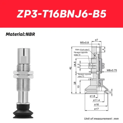 Industrial robotic arm vacuum suction cup ZP3-T04BNJ3-B5 ZP3-T04BNJ6-B5 ZP3-T06BNJ6-B5 ZP3-T08BNJ10-B5 ZP3-T16BNJ10-B5-BOLTTE