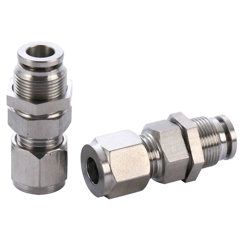 Fit 6/8/10/12/14/16mm PK Tube Push In x Compression Union Bulkhead Quick Air Connector Pneumatic 304 Stainless Panel Install-BOLTTE