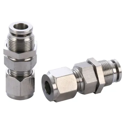 Fit 6/8/10/12/14/16mm PK Tube Push In x Compression Union Bulkhead Quick Air Connector Pneumatic 304 Stainless Panel Install-BOLTTE