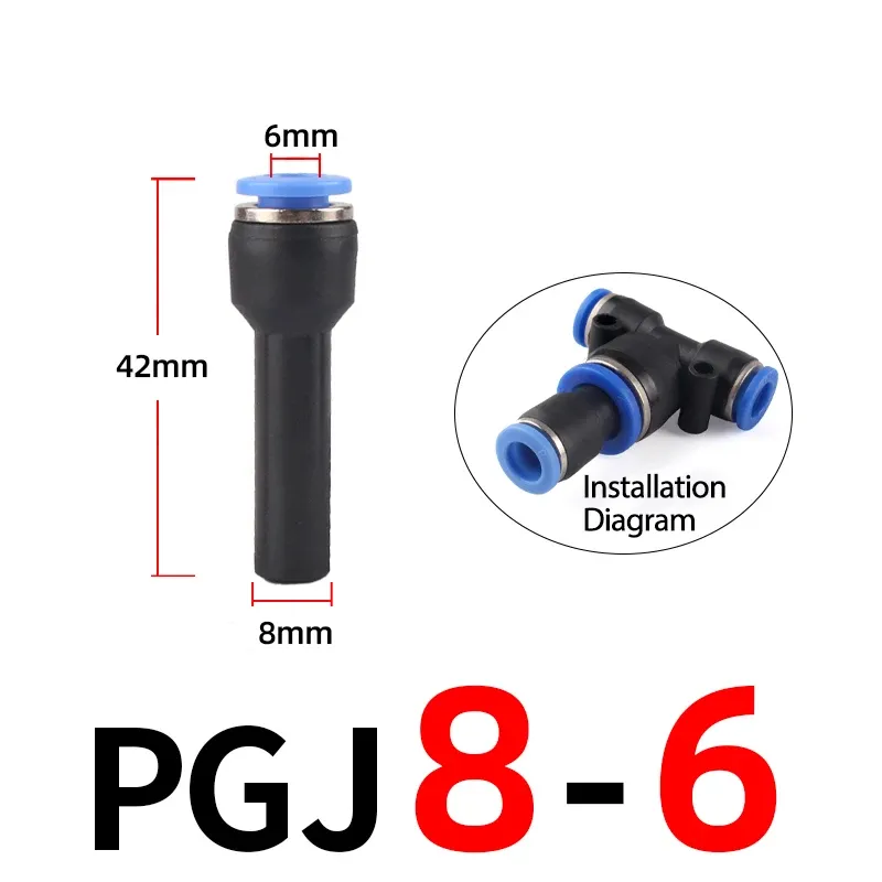 1PCS Or 5PCS Pneumatic Fittings Plug Push in Reducer through PGJ 6/8/10/12mm Tube To 4/6/8/10mm Tube Air Connector-BOLTTE