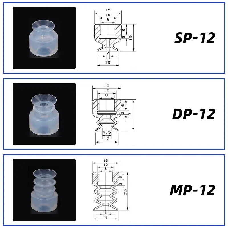10Pcs/lot Manipulator vacuum suction cup silica gel  resistant suction nozzle pneumatic accessories Head mounting hole 8mm-BOLTTE