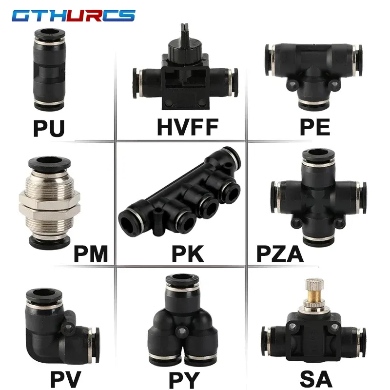 Black Pneumatic Fitting Pipe Connector Quick Release Coupling 4mm 6mm 8mm 10mm 12mm PU PV PE HVFF PY Tube Connectors-BOLTTE