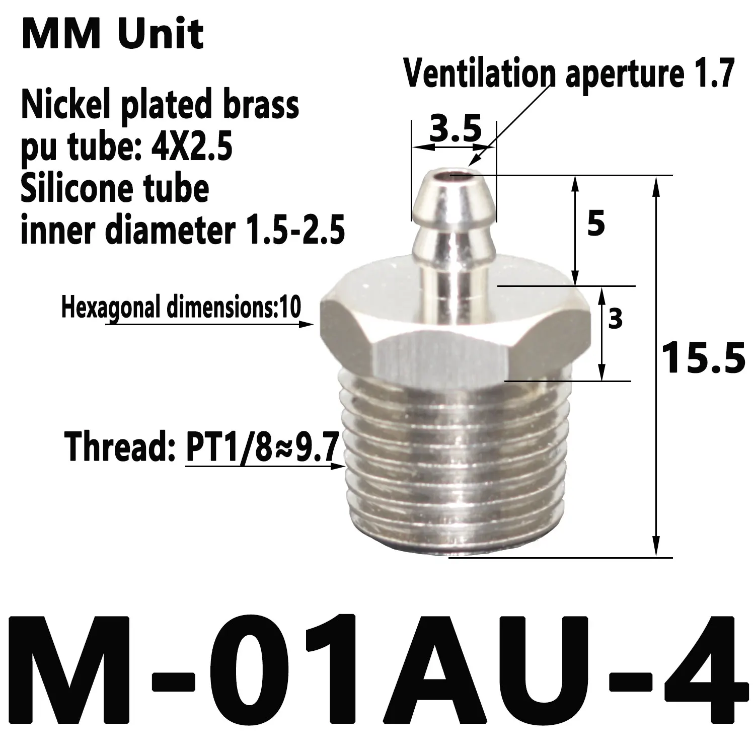 2mm 3mm 4mm 6mm 8mm OD Air Pneumatic Hose to M3 M4 M5 M6 Male Mini Barb Fitting pagoda joint Copper nickel plated-BOLTTE