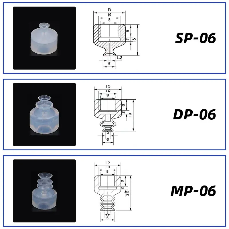 10Pcs/lot Manipulator vacuum suction cup silica gel  resistant suction nozzle pneumatic accessories Head mounting hole 8mm-BOLTTE