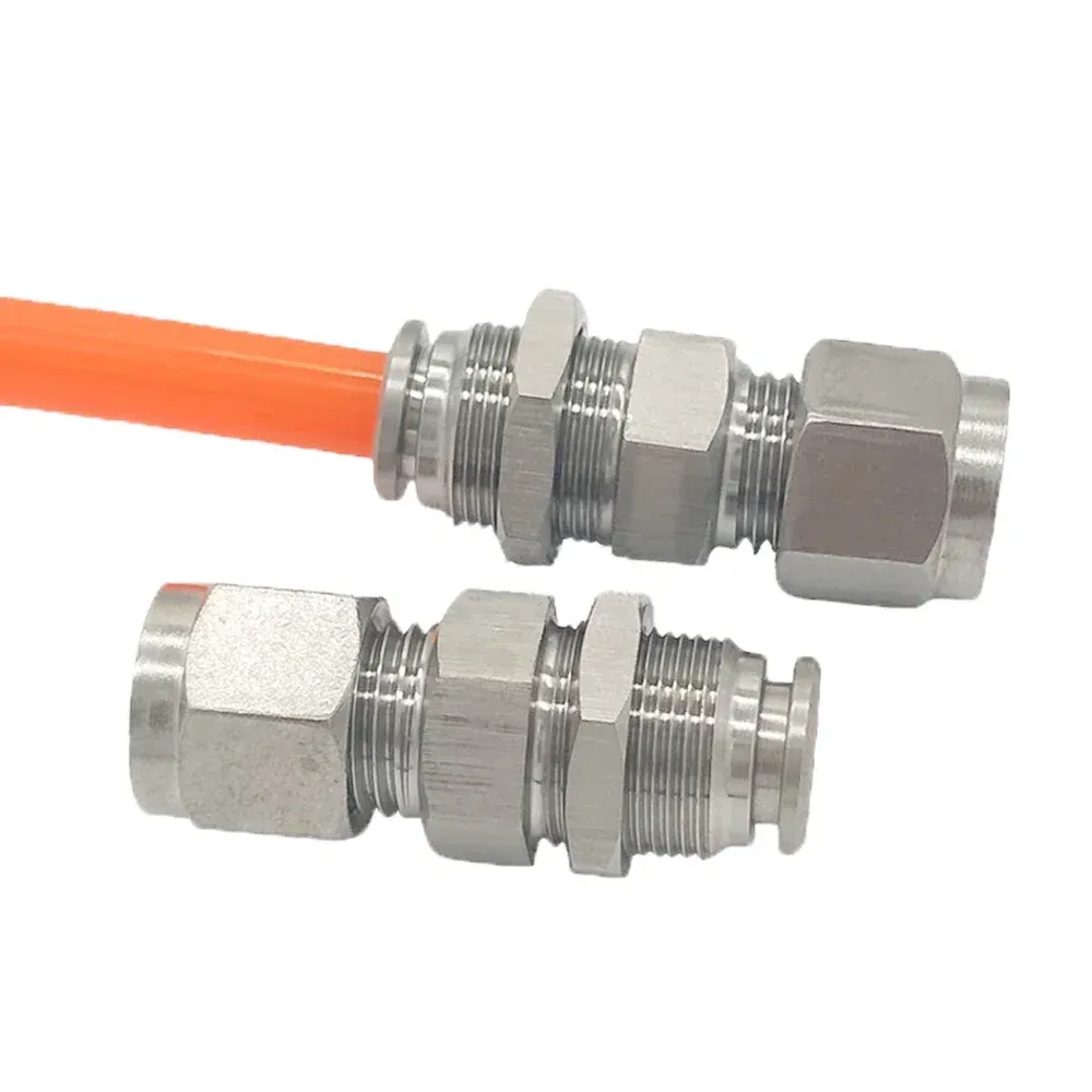 Fit 6/8/10/12/14/16mm PK Tube Push In x Compression Union Bulkhead Quick Air Connector Pneumatic 304 Stainless Panel Install-BOLTTE