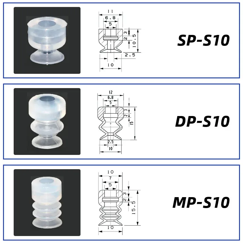 10Pcs/lot Manipulator vacuum suction cup silica gel  resistant suction nozzle pneumatic accessories Head mounting hole 5mm