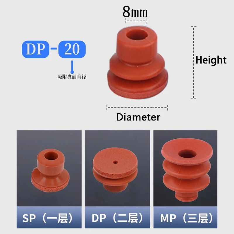 10 PCS Vacuum Suction Cup with Sponge Traceless for Injection Molding Machine Red Silicone 8mm Mounting Hole Manipulator Sucker