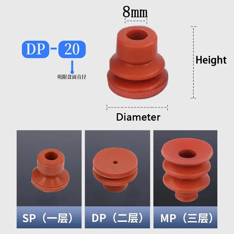 10 PCS Vacuum Suction Cup with Sponge Traceless for Injection Molding Machine Red Silicone 8mm Mounting Hole Manipulator Sucker