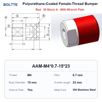 Red 50 Shore A - M4*0.7-15*23 polyurethane-coated female-thread bumper