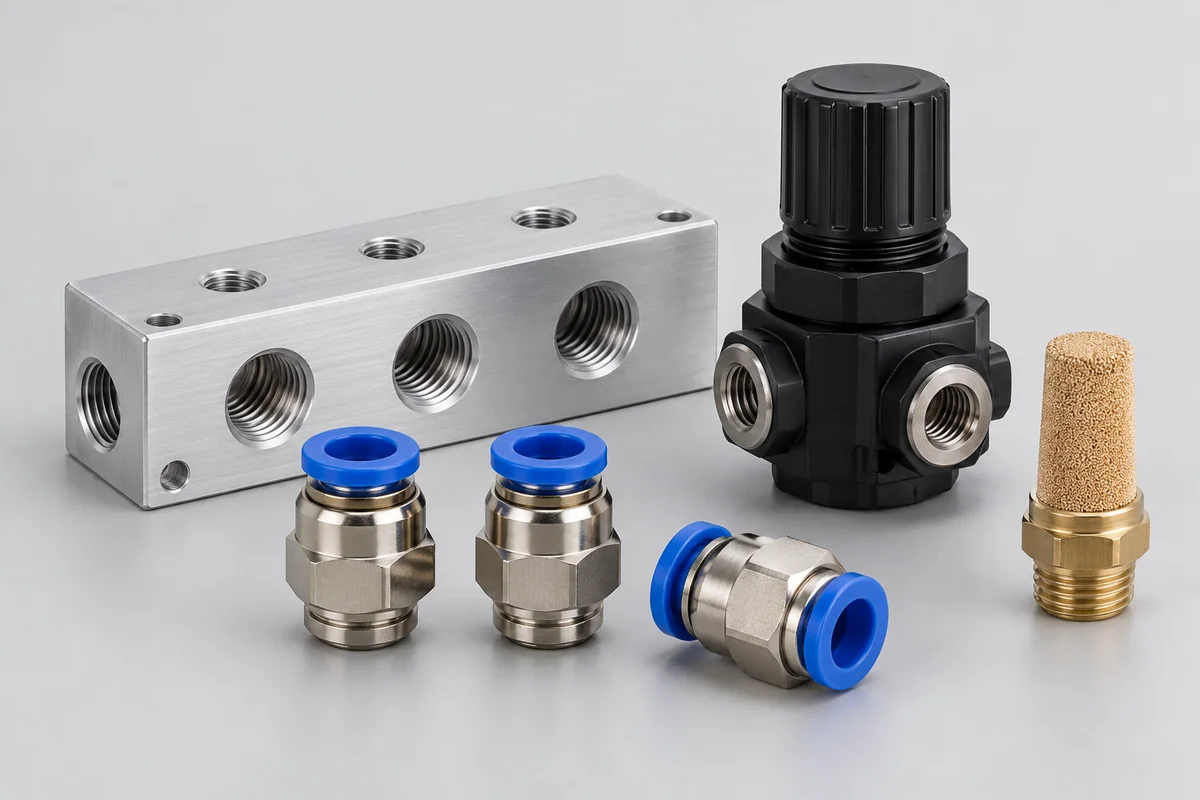 Illustrative industrial-pneumatics category render, not a supplied customer part