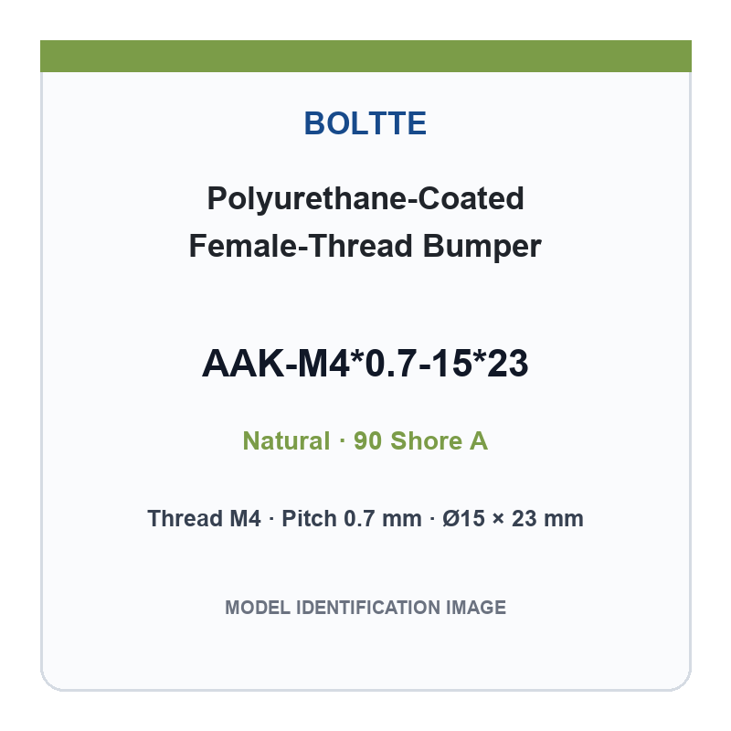 Natural 90 Shore A - M4*0.7-15*23 polyurethane-coated female-thread bumper